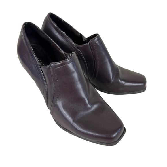 Nickels Park Brown Faux Leather Heeled Slip On Square Toe Booties Women's Size 9 - Picture 1 of 10